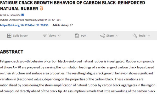 Fatigue Crack Growth Behaviour of Carbon Black-Reinforced Natural Rubber