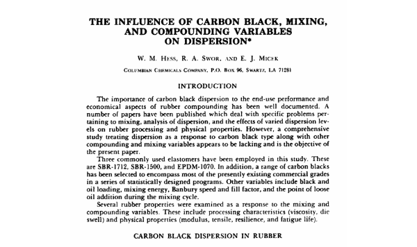 A influência do negro de fumo, mistura e variáreis da preparação do composto na dispersão.